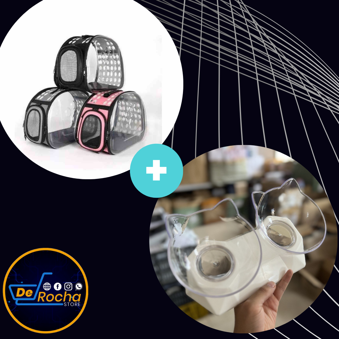 Combo mascota maleta+ bebedero comedero